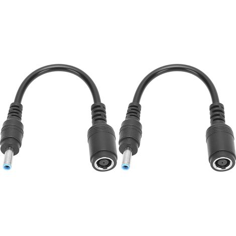 Black female-to-male adapter (2-pack) for HP/Dell, straight to angled, 7.4 x 5.0 mm to 4.5 x 3.0 mm