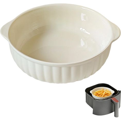 Plats à Four en Céramique 700 ml 16,5 cm Plats de Ronds Cuisson avec Poignées Viande Légumes pour Friteuse à Air Chaud Four Micro-ondes Blanc (1/5)