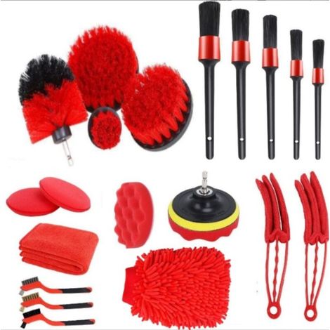 Ensemble de 21 brosses de nettoyage automobile rouges pour outils de détail automobile (1/2)