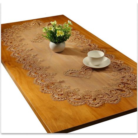Oval Tischläufer mit Spitze, 50x110cm, Gold