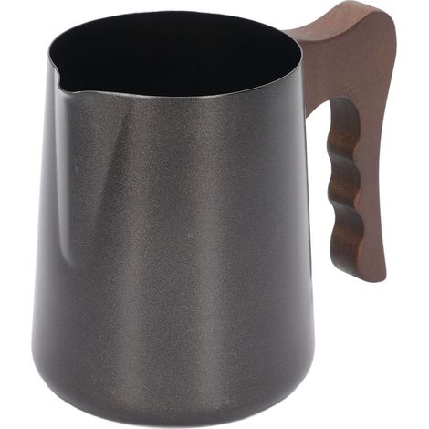 Pichet à café 600 ml en acier inoxydable avec poignée en hêtre, bec verseur type aigle, bol à mousser le café et poignée marron (1/5)