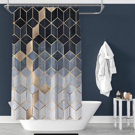 Rideau de douche à motifs géométriques, anti-moisissure, imperméable, en textile, lavable (1/5)