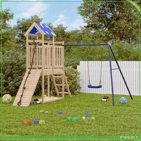 Aire de jeux d'extérieur - 3279070 - Bois de pin massif - Plateforme 90 cm - Balançoire bleue (1/5)