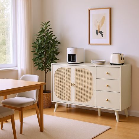 MEUBLES COSY buffet avec deux portes coulissantes et 3 tiroirs, adapté au salon ou à la salle à manger, 120 cm x 40 cm x 82,5 cm (1/5)