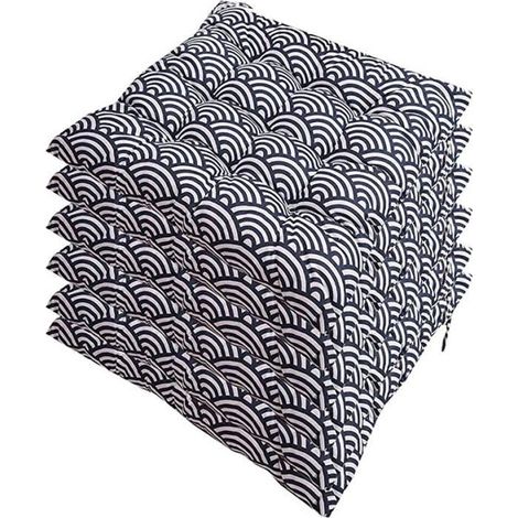 6 coussins de chaise, 40x40 cm, polyester avec motif vagues, pour intérieur et jardin (1/4)