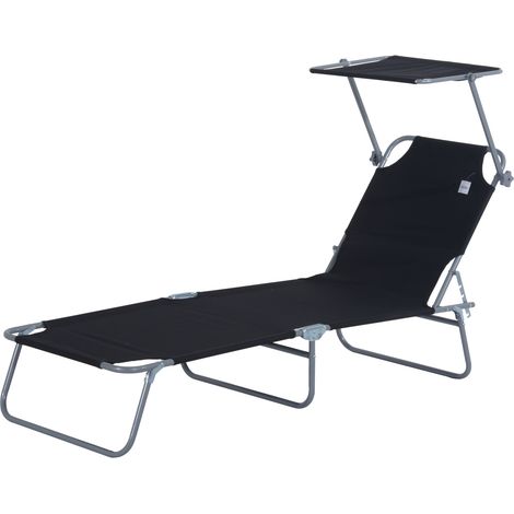 Transat bain de soleil pliable grand confort dossier et pare-soleil réglable multi-positions noir