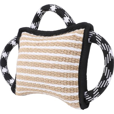 Coussin à mâcher avec 3 poignées robustes, en jute résistant aux déchirures, jouet interactif à mâcher et à tirer pour chien adulte, noir (1/5)