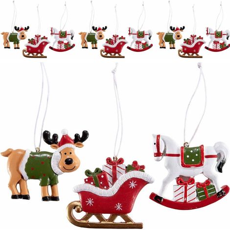18 Decorazioni per Albero di Natale a Forma di Renna, Slitta, Cavallo a Dondolo (1/3)