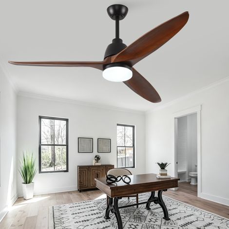 56-Zoll-Deckenventilator mit Licht, Fernbedienung, 3 Holzflügel, schwarz HAVRYA (1/5)