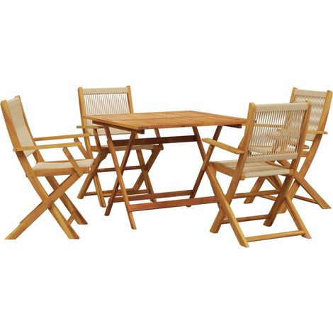 Maison Exclusive - Set Pranzo da Giardino 5 pz Beige Polipropilene/ Legno Massello