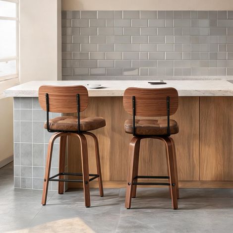 Tabouret de bar design Curve dossier en bois incurvé assise PU (1/5)