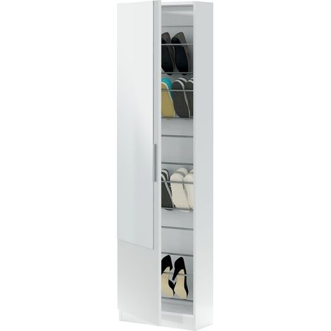 Mobile Armadio Portascarpe con Specchio Scarpiera Salvaspazio Colonna Salotto Ingresso Bagno Colore Bianco Artik