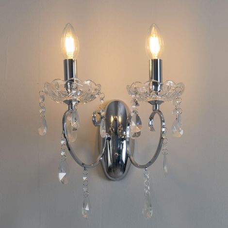 Wandleuchte 2 flammig Kristall Barock mit Kristall-behang Silber - Pavia (1/5)