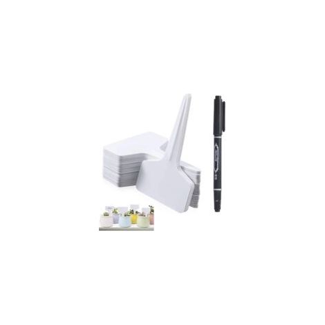 100 etiquetas para jardín exterior, marcadores de plástico tipo T para plantas, etiquetas para huerto con bolígrafo impermeable, etiquetas reutilizables y accesorios (blanco) - Crezuo