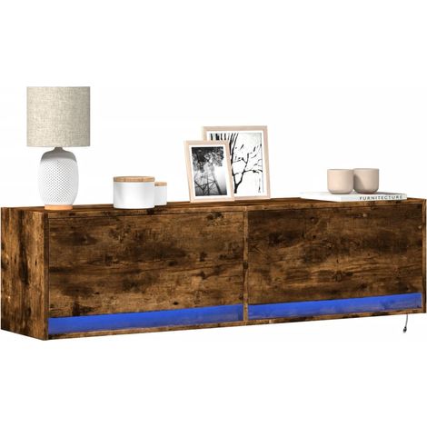 TV-Wandschrank mit LED-Beleuchtung Räuchereiche 140x31x38 cm