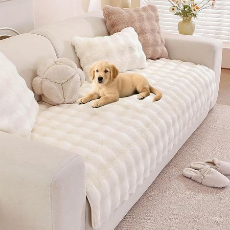 Housse de Canapé Épais Peluche, Protege Canape Cuir Anti-dérapant, Housse Canape d'angle, Doux Couverture pour Canapé, Tapis, Rebord de Fenêtre (Crème, 90 x 160 cm) (1/5)