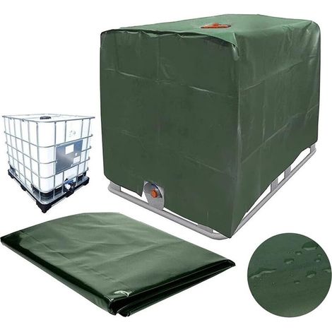 Housse verte pour réservoir d'eau IBC 1000L (275 gallons) en tissu Oxford 210D imperméable. (1/5)