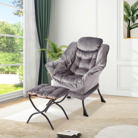 Loungesessel mit Ottomane, dunkelgrau, klappbare Fußstütze, ergonomisch (1/5)