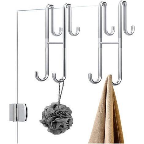 Rochet de douche sans perçage, Crochet pour paroi de douche avec protection en caoutchouc, Support pour raclette de douche (1/5)