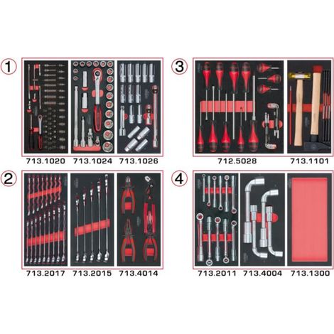 Kstools – Composition d'outils 4 tiroirs pour servante – 173 pièces – Outils pour espaces confinés – Matériaux pour bois dur et métal (1/6)