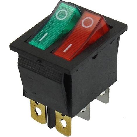Interruptor doble basculante ON-OFF SPST 6 vias  verde-rojo 16 A (1/3)