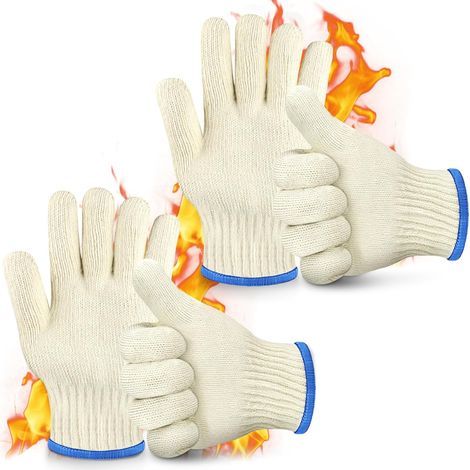 2 Paires Gants de Cuisine, Gants Anti Chaleur Four avec Doigts, Gant de Barbecue Intérieur et Extérieur Coton Tricoté Épais, Résistants à la Chaleur jusqu'à 250 °C, pour Barbecue, Pâtisserie