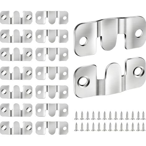 14 Pcs Crochet Mural Fixation Invisible Acier Nickelé, Z Clip Interlock Support Montage Encastré pour Cadre Photo Miroir Tête de Lit, Accroche Tableau Lourd Connecteur Meuble avec 56 Vis Incluses (1/5)