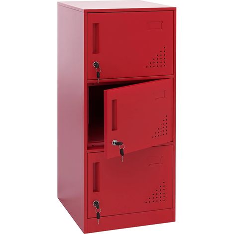 Vestiaire métallique 3 portes serrure avec clés porte-étiquettes et aérations 90x38x45 cm en acier laminé à froid rouge 040008939 (1/5)