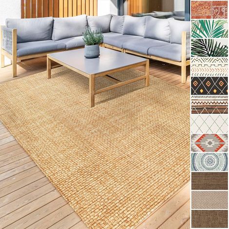 Floordirekt – Tapis extérieur Ella beige 80 x 150 cm – 100 % polypropylène – Résistant aux UV – Facile à nettoyer – Compatible chauffage au sol