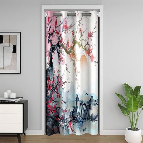 Fleurs de cerisiers Rideaux Interieur Salon Chambre Privacy 1 Panel, Japanese Style Rideau de Porte 86x203cm Fuji Mountain Rideaux Interieur Sakura Fleur Fenêtre Rideau Occultant (1/5)