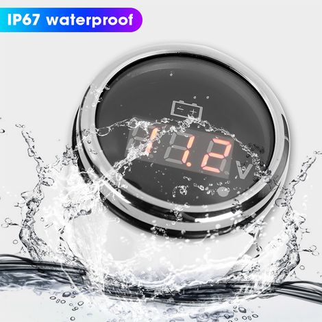 Geeignet für den Einsatz im Automobil- und Schiffsbereich, wasserdicht, beschlagfrei, digitales Batterievoltmeter mit LED-Anzeige und intelligentem Alarm, φ52 (mm), Edelstahl 316, schwarz. (1/5)