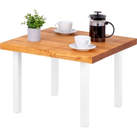 LAMO Manufaktur Table basse en bois, tabouret ou banc pour le salon 60x60x47 cm (long. x larg. x haut.), Type : Classic, Plateau : Frène Foncé, Pieds : Blanc, LKG-01-A-004-9016Cl