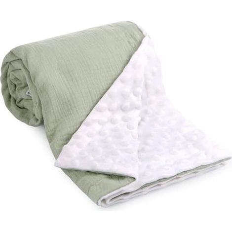 Couverture pour bébé pour nouveau-né, 75 x 100 cm, en peluche douce avec revers à pois, respirante et respirante, couverture de lit pour tout-petits, garçons et filles, unisexe, vert (1/5)