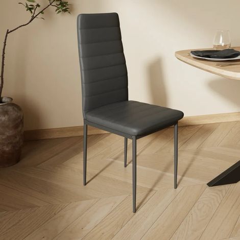 Lot de 6 chaises avec assise en simili cuir gris dossier haut et pieds en acier gris Lidia (1/4)