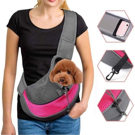 Sac de transport pour animaux de compagnie pour chiens chats mains libres pour sac à bandoulière de voyage en plein air (animaux de moins de 4,1 kg) rose-Fei Yu (1/5)