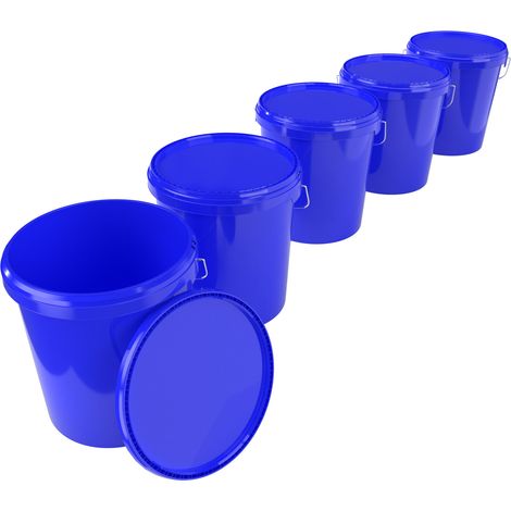 5x Seau avec couvercle en plastique seau vide poignée 15,9l alimentaire bleu clair