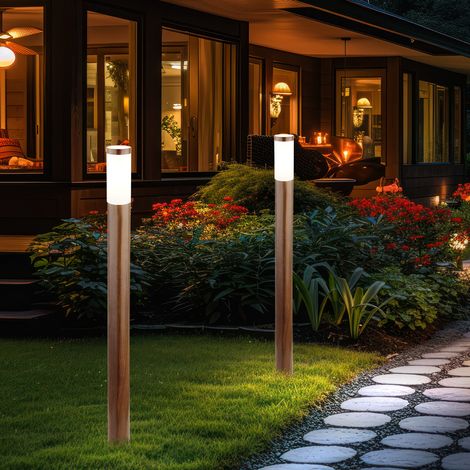 Stehleuchte Außenleuchte Gartenlampe Standleuchte Wegelampe Terrasse IP44, Edelstahl holzoptik, 1x E27 Fassung, DxH 12,7x110 cm, 2er Set