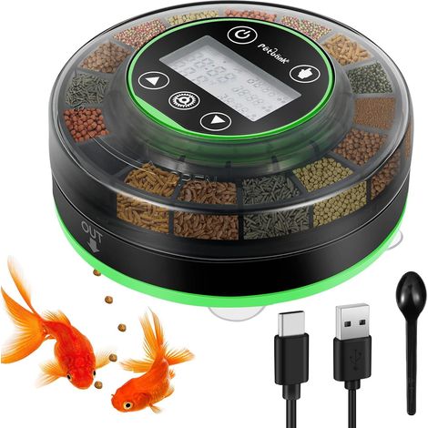 mangeoire Automatique pour Poissons d'aquarium, Distributeur Automatique de Nourriture avec minuterie, minuterie Rechargeable, avec câble USB, écran LCD (1/5)