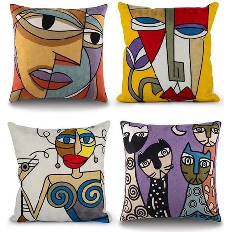 Pdir Set of 4 Cushion Covers - Picasso Art Square Embroidery - 45 x 45 cm (1/4)