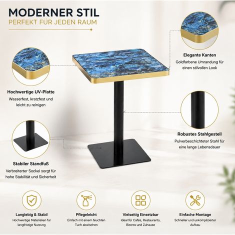 Table à manger carrée avec plateau effet marbre et structure métallique dorée (1/5)