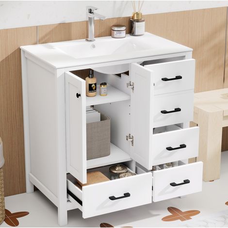 Mueble baño con lavabo cerámica y 4 cajones 76x46x82 OKMYHOME (1/5)