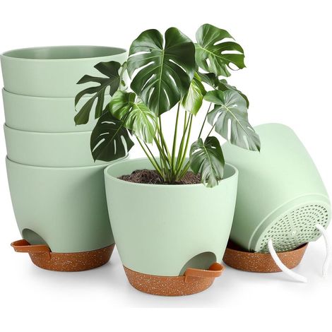 TuseRxln Pot de Fleur Auto-arrosant 15 Cm avec Indicateur d'Eau - Pot de Fleur en Plastique - Double Couche avec Bord d'Arrosage Amovible et Ligne de Niveau d'Eau - 6 Pièces - Pour Intérieur et Extéri (1/5)