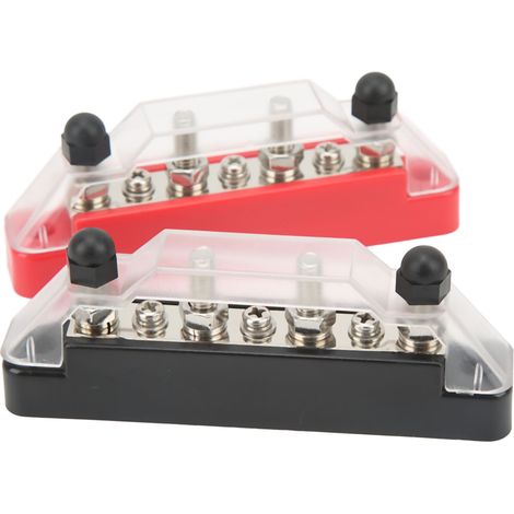 Bloc de distribution électrique 48 V 150 A à 7 voies avec barres omnibus rouges et noires et couvercle pour voiture, camping-car, camion, bateau. (1/5)