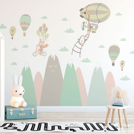 Stickers enfant montagnes scandinaves animaux joueurs 50 x 75 cm (1/5)