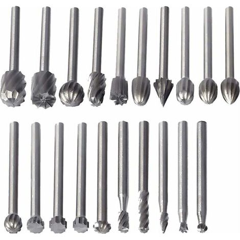 20 fraises rotatives HSS - Tige 3mm - Pour Dremel - Accessoires routing bois - Outil multifonction