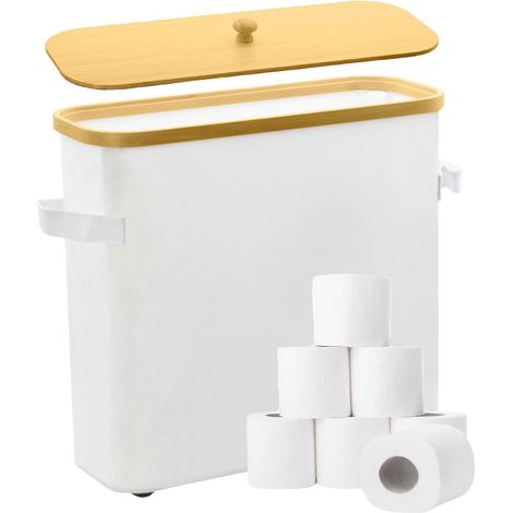 Porte-rouleau de papier toilette en bois massif avec base antidérapante en bois d'acacia foncé, idéal pour la salle de bain, le camping-car et la maison. (1/5)