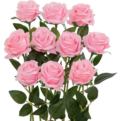 Roses Artificielles - Tige Flexible avec Fils Métalliques - 10 Pièces - Rouge - Longueur 50 cm - Pour Décoration Intérieure Mariage Centre de Table (1/5)