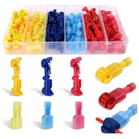 120pcs T-Type Wire Connector, Electrical Quick Connector, T-Type Quick Connector, Fully Insulated Wire Connector Set - 40pcs Blue, 40pcs Yellow, 40pcs Red MUMU (1/4)