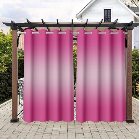 Waterproof Outdoor Curtains, Set of 2 Outdoor Patio Curtains with Eyelets, Opaque Heat-Resistant for Garden, Gazebo - Gradient Colors (Pink 1, 137x203cm) (1/5)