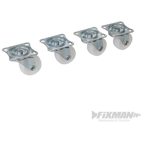 Roulettes pivotantes légères 31 mm – Lot de 4 – Charge maximale 50kg – Pour sols durs et surfaces lisses – Fixman (1/4)